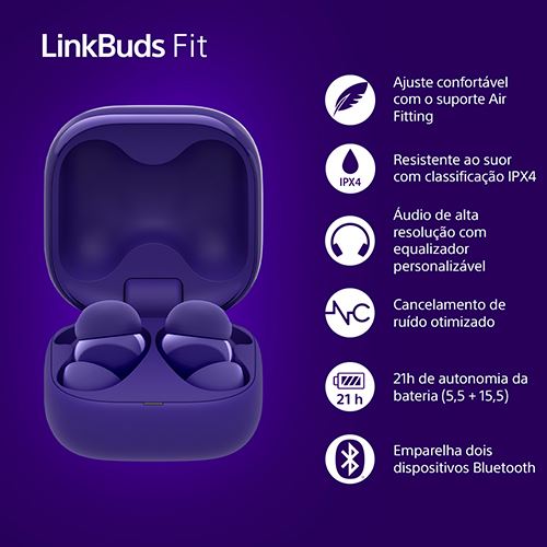 Auriculares True Wireless Bluetooth Sony LinkBuds Fit WF-LS910NV NC - Violeta on Sale